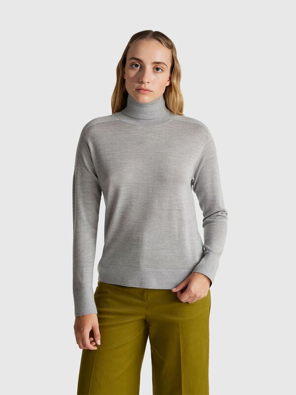Rollkragenpullover aus reiner Merinowolle Damen