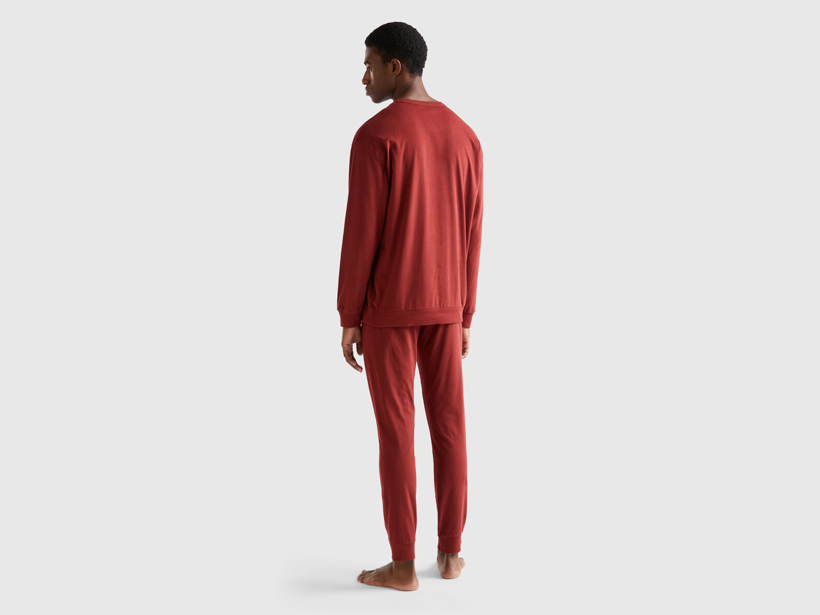 Pyjama aus langfaseriger Baumwolle mit Bordeaux Benetton Logo - 