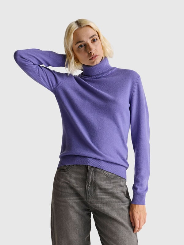 Periwinkle-Rollkragenpullover aus reiner Merinowolle Damen