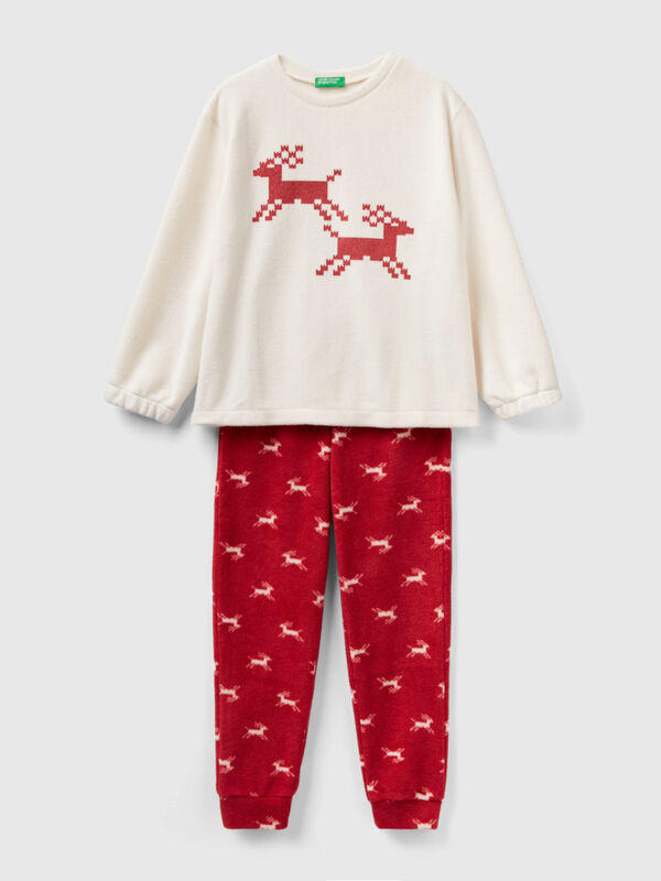 Fleece-Pyjama mit Rentieren