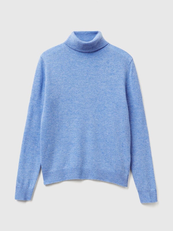 Hellblauer Rollkragenpullover aus reiner Merinowolle Damen