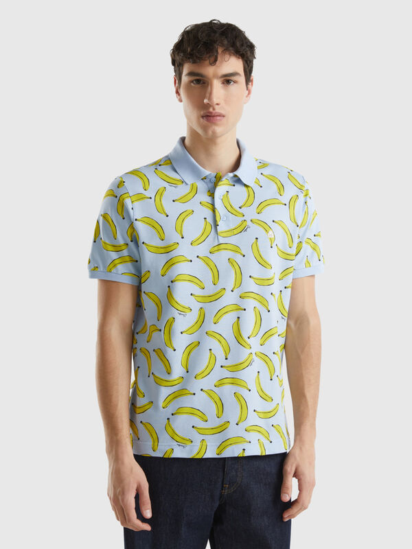 Poloshirt mit Bananen-Pattern aus Bio-Baumwolle Herren
