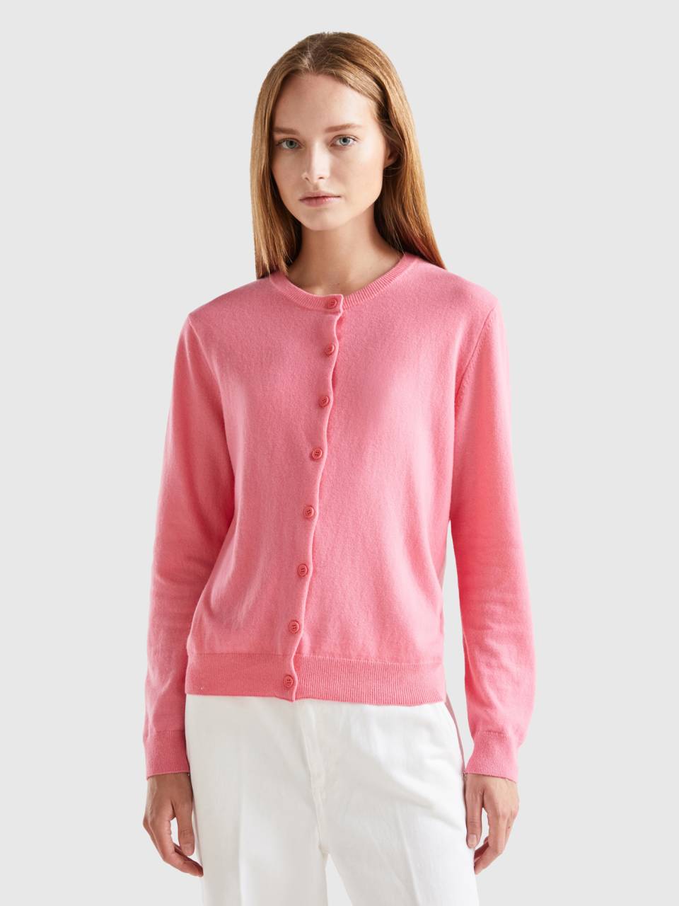 Strickjacke in einer Mischung aus Wolle und Cashmere in Rosa - Pink |  Benetton